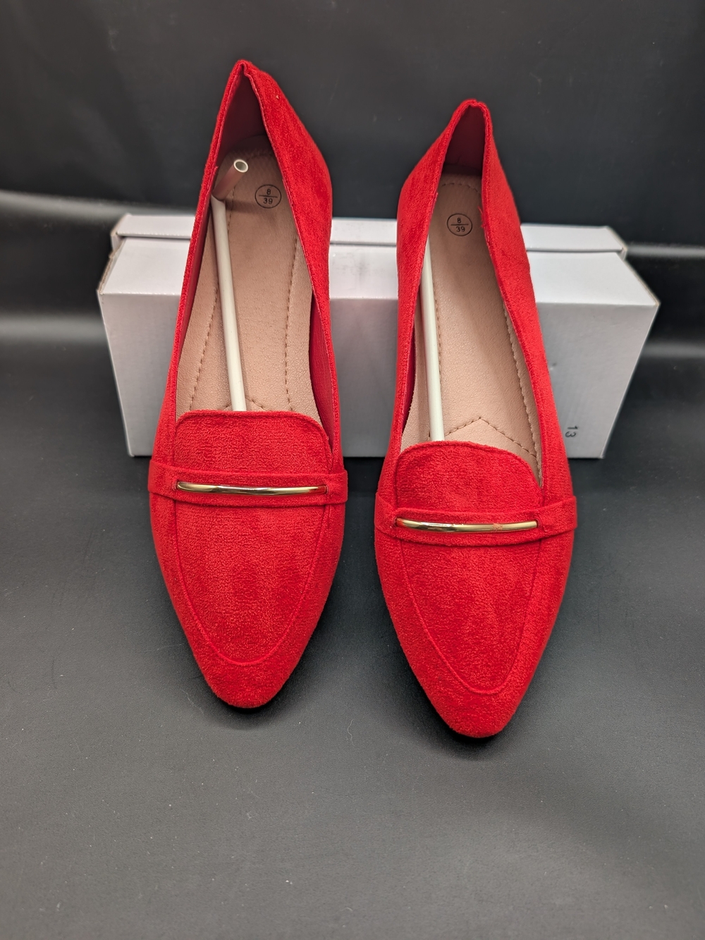 Suede Pointed-Toe Loafers - Red